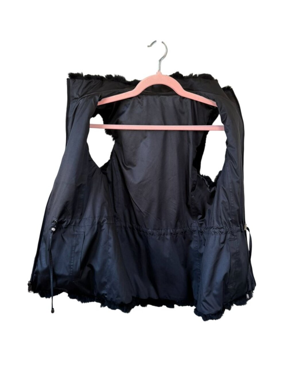 Dana Stein Reversible Rex Rabbit Fur Vest Women XS Black Full Zip Longline - Picture 7 of 11